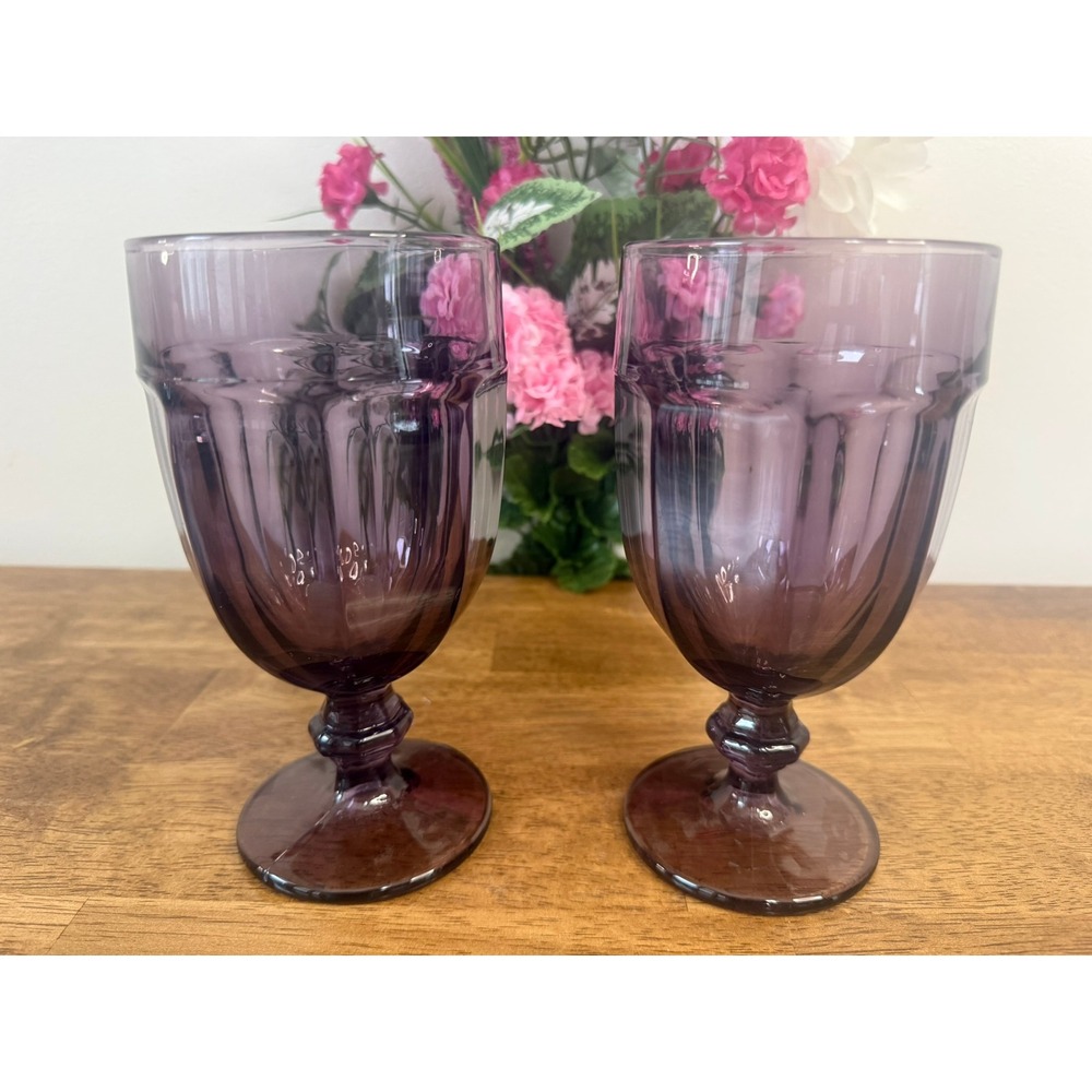 Vintage Libbey Gibraltar Duratuff Amethyst‎ Purple Glass Iced Tea Goblets